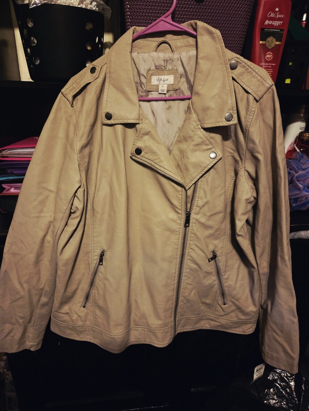 Style & Co. Beige Faux Leather Moto Jacket - Picture 3 of 7